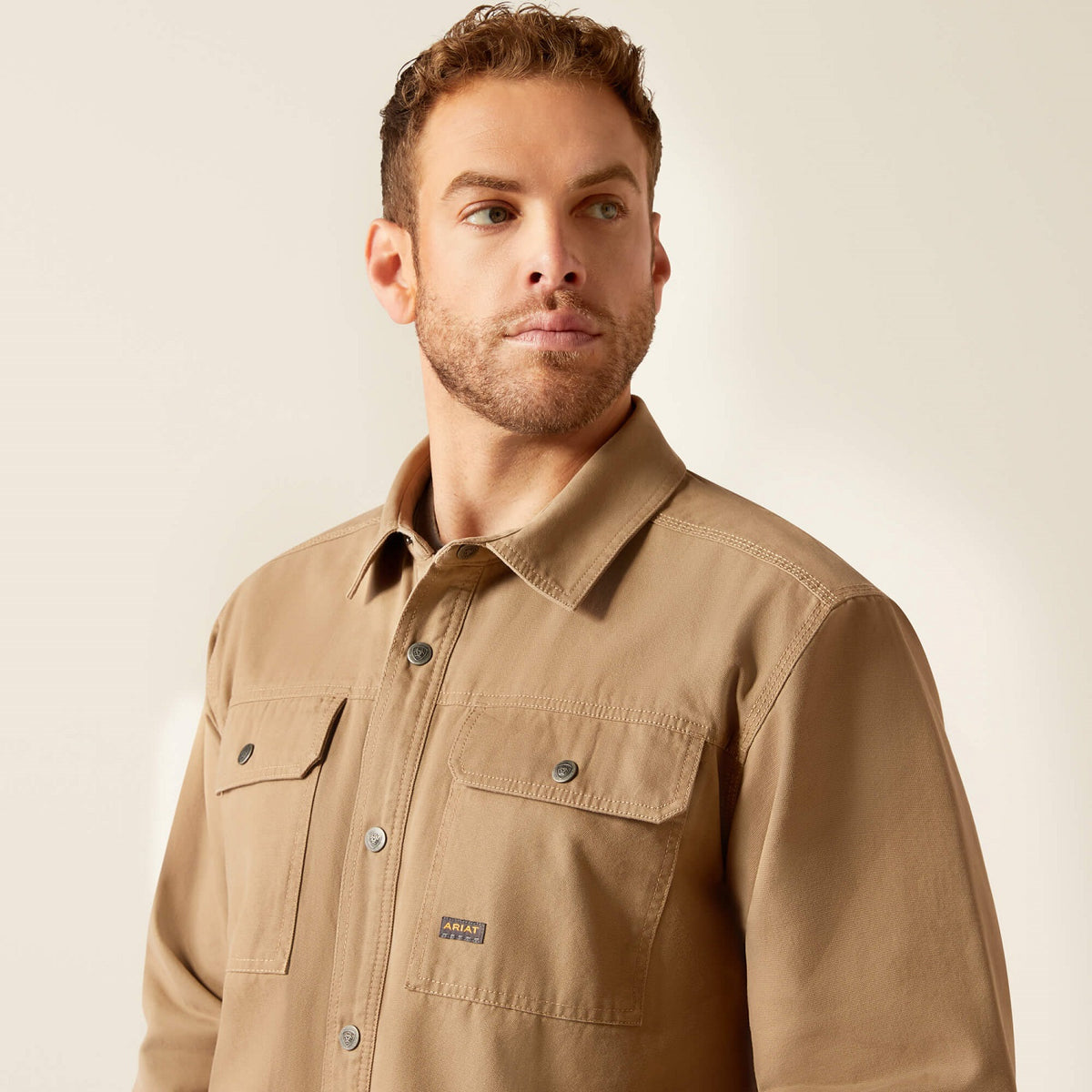 Ariat Men&#39;s Rebar Canvas Snap-Front Shirt Jacket_Khaki - Work World - Workwear, Work Boots, Safety Gear