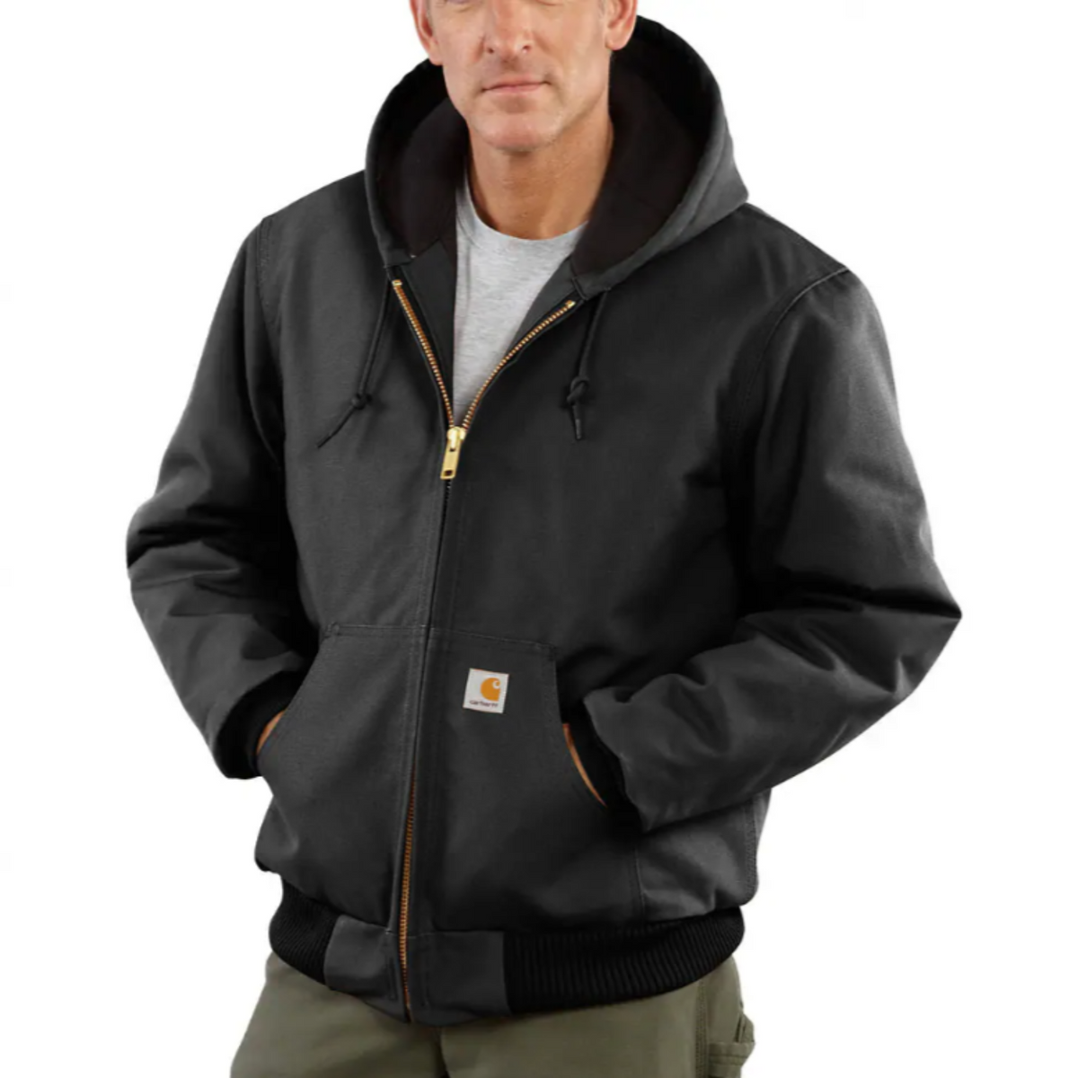 Carhartt Men&#39;s Flannel Lined Firm Duck Insulated Zip Hooded Jacket - Work World - Workwear, Work Boots, Safety Gear