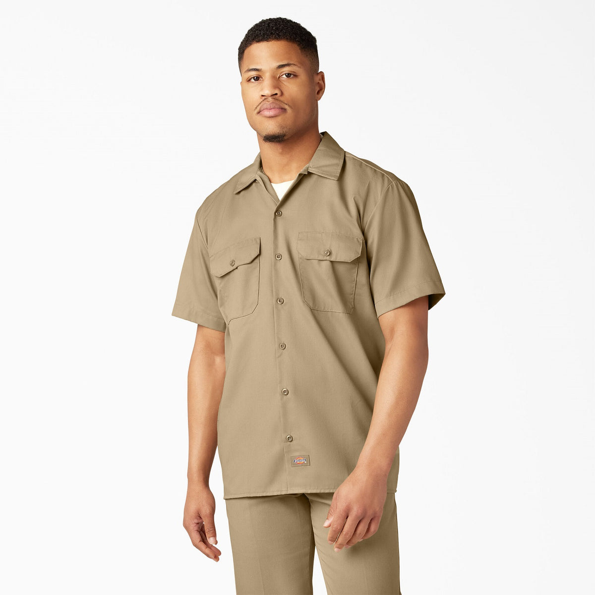 Dickies Men&#39;s Short Sleeve Work Shirt_Khaki - Work World - Workwear, Work Boots, Safety Gear