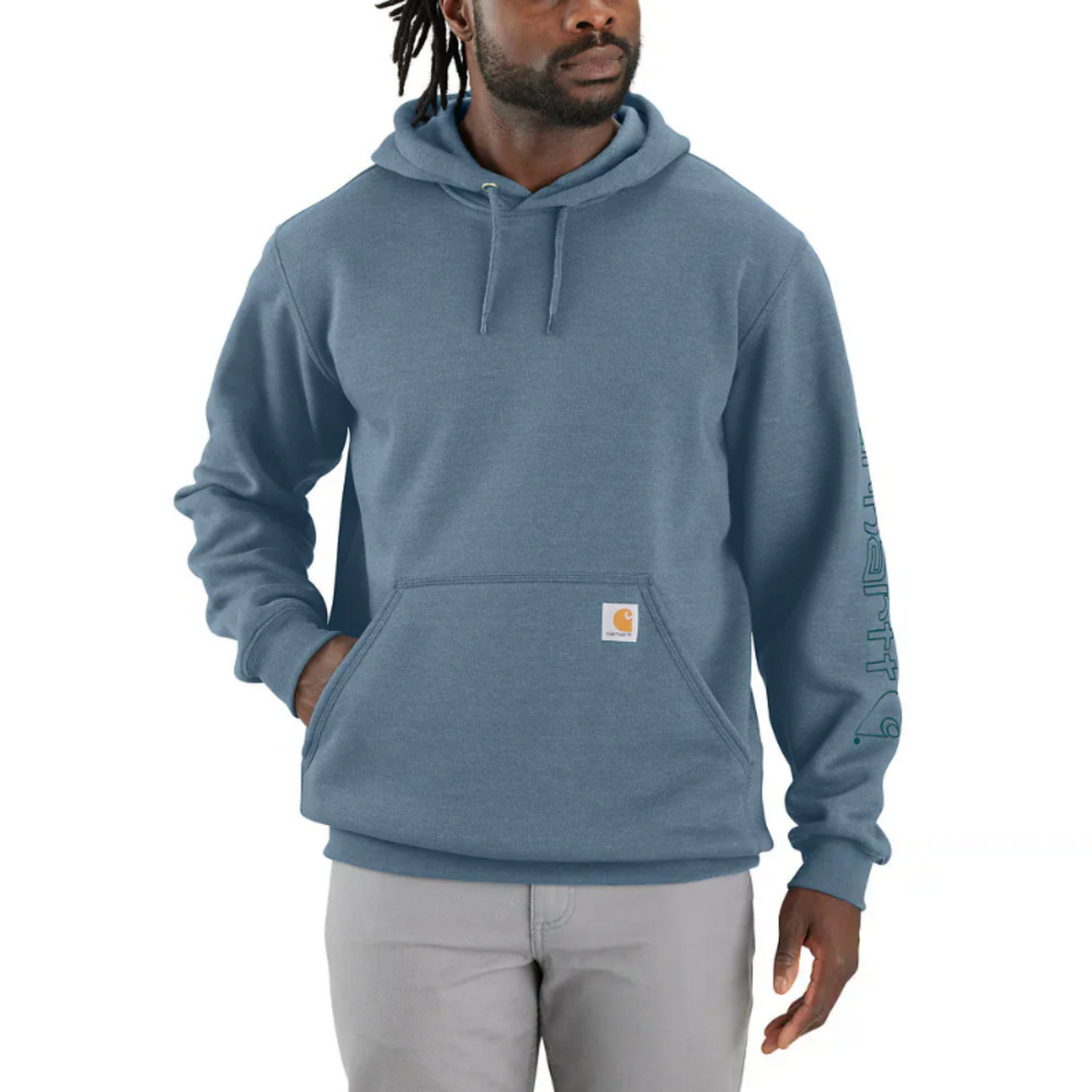 Carhartt Men&#39;s Signature Logo Hooded Pullover Sweatshirt_Thundercloud Heather - Work World - Workwear, Work Boots, Safety Gear