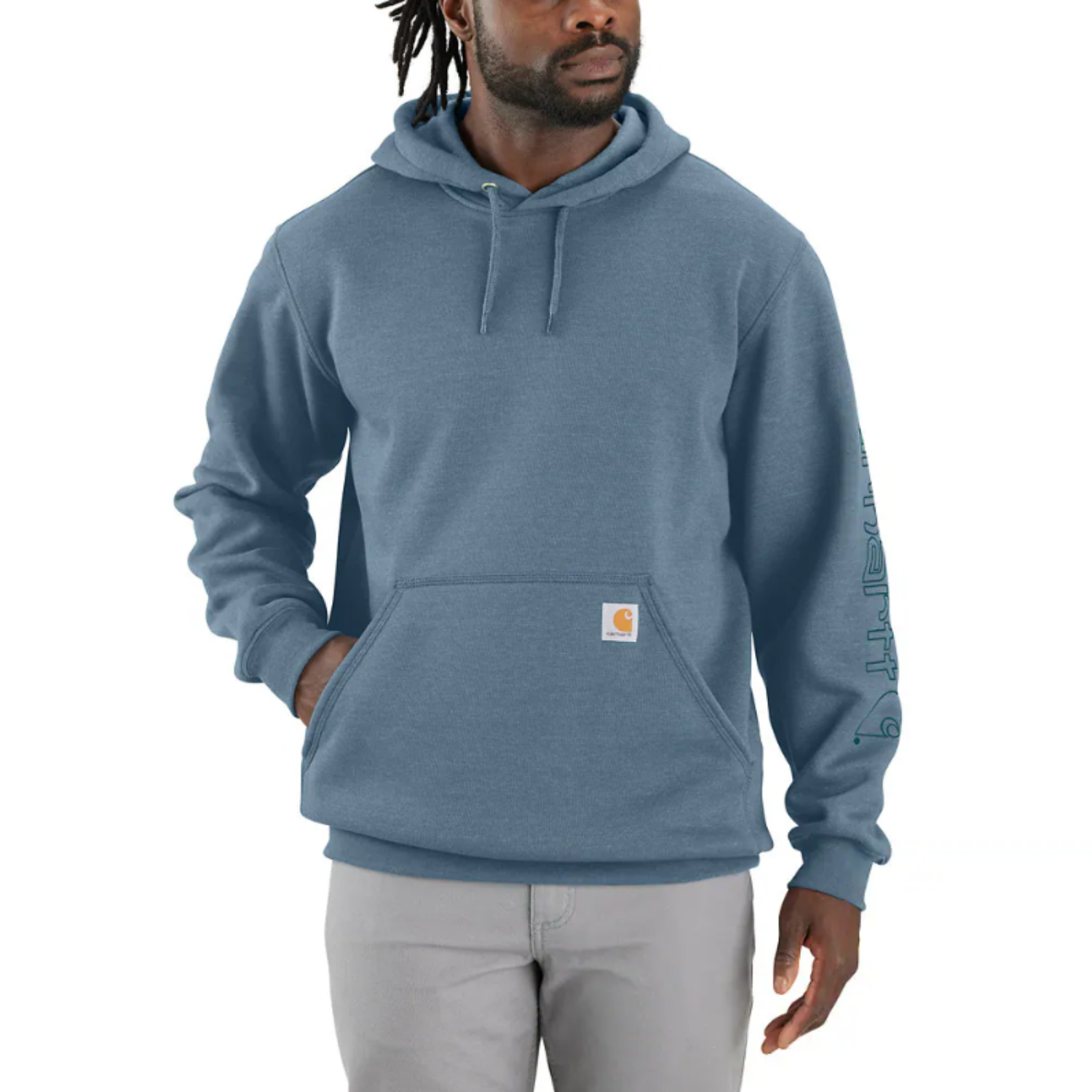 Carhartt Men's Signature Logo Hooded Pullover Sweatshirt_Thundercloud Heather - Work World - Workwear, Work Boots, Safety Gear