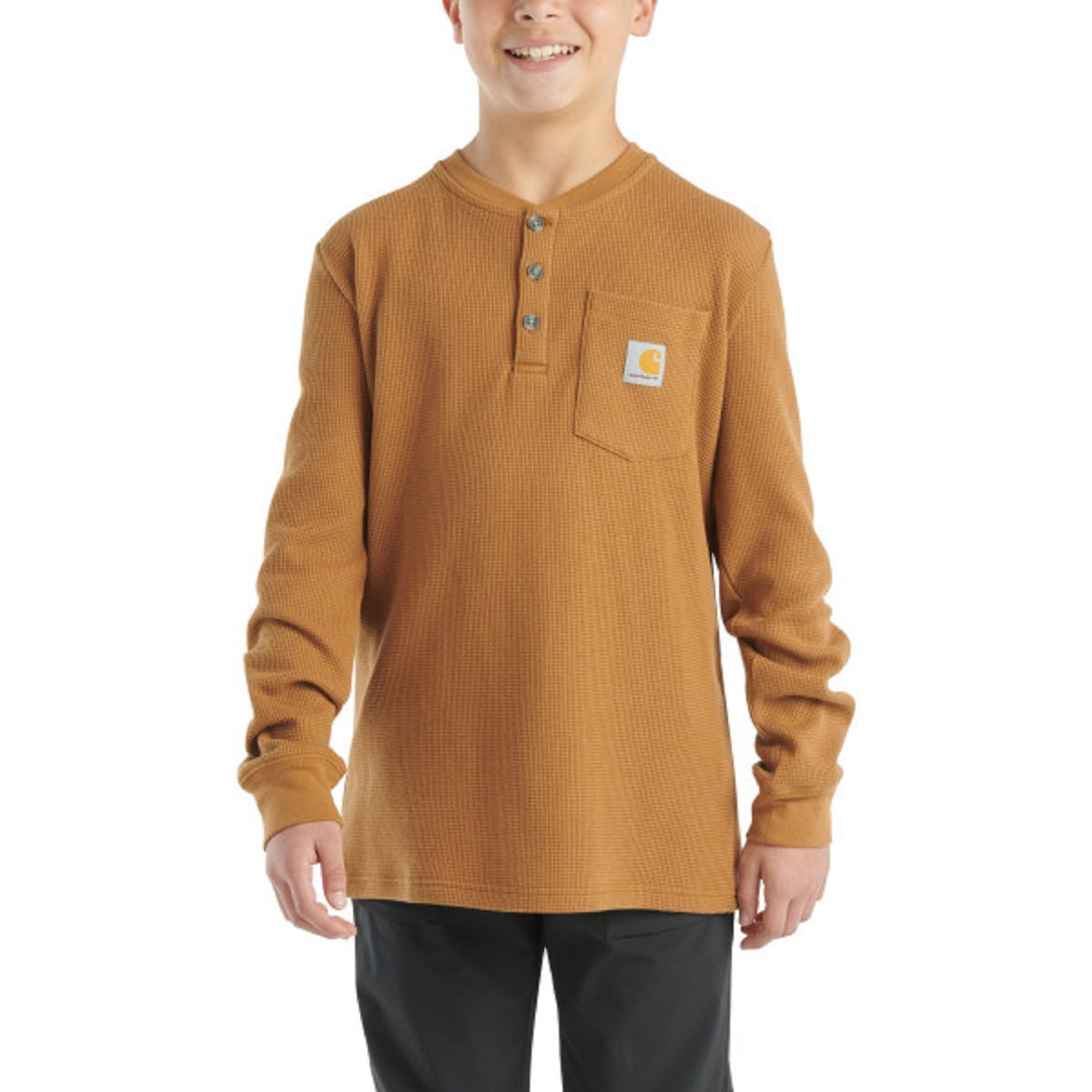 Carhartt Boys&#39; Logo Chest Pocket Long Sleeve Henley T-Shirt - Work World - Workwear, Work Boots, Safety Gear