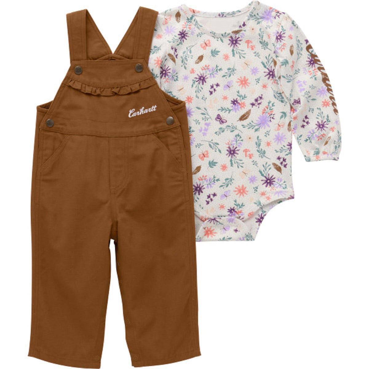 Carhartt Infant Girls&#39; Long Sleeve Bodysuit &amp; Canvas Overall Set - Work World - Workwear, Work Boots, Safety Gear