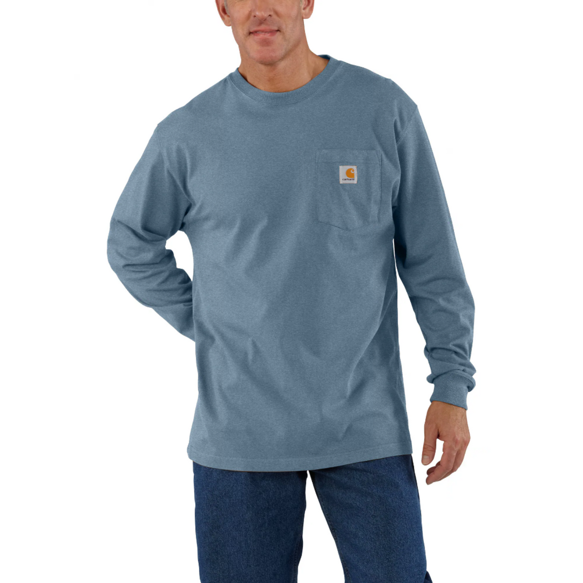 Carhartt Men&#39;s Long Sleeve Pocket T-Shirt_Thundercloud Heather - Work World - Workwear, Work Boots, Safety Gear