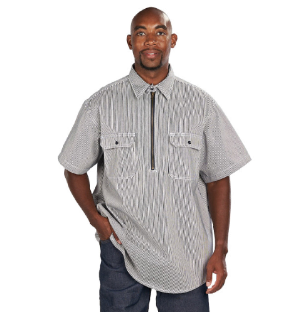 KEY Men&#39;s Hickory Half-Zip Short Sleeve Work Shirt - Work World - Workwear, Work Boots, Safety Gear