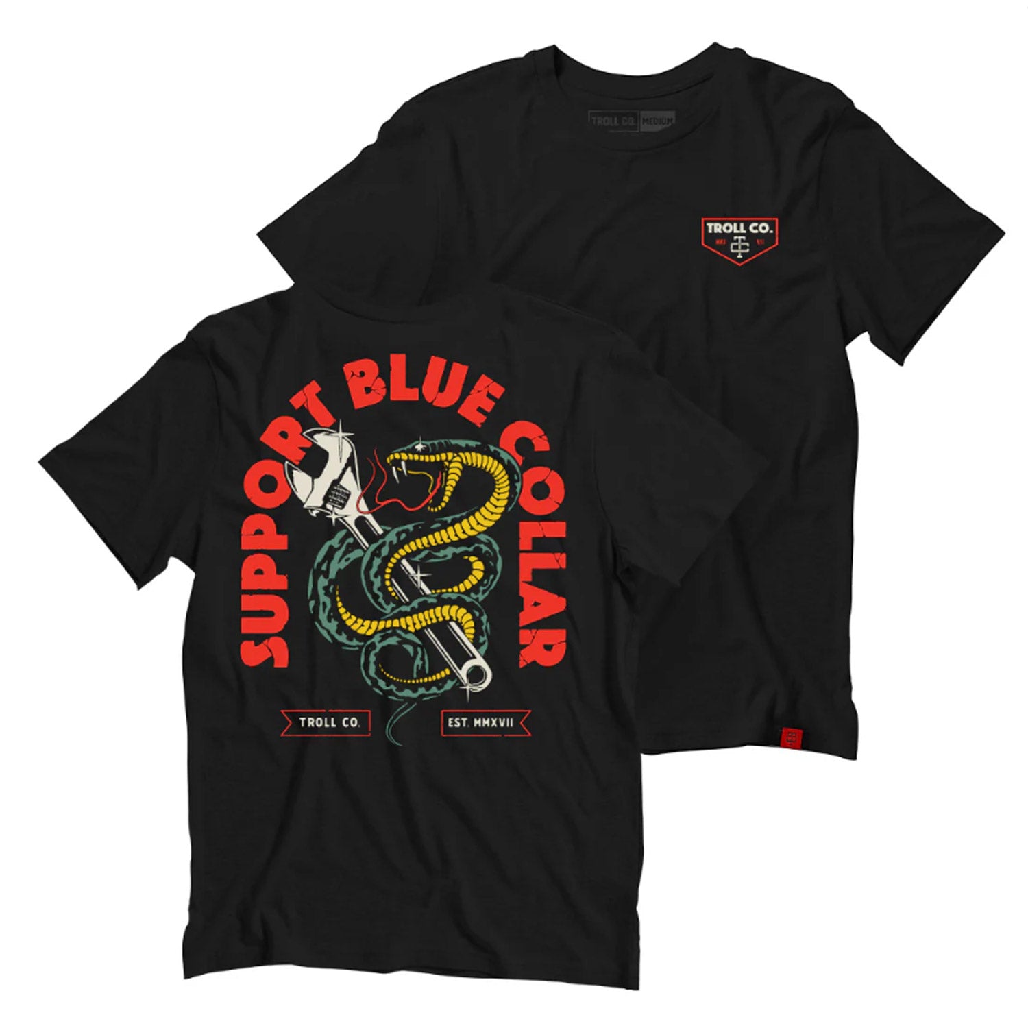 Troll Co. Men's Serpent "Support Blue Collar" Graphic T-Shirt - Work World - Workwear, Work Boots, Safety Gear