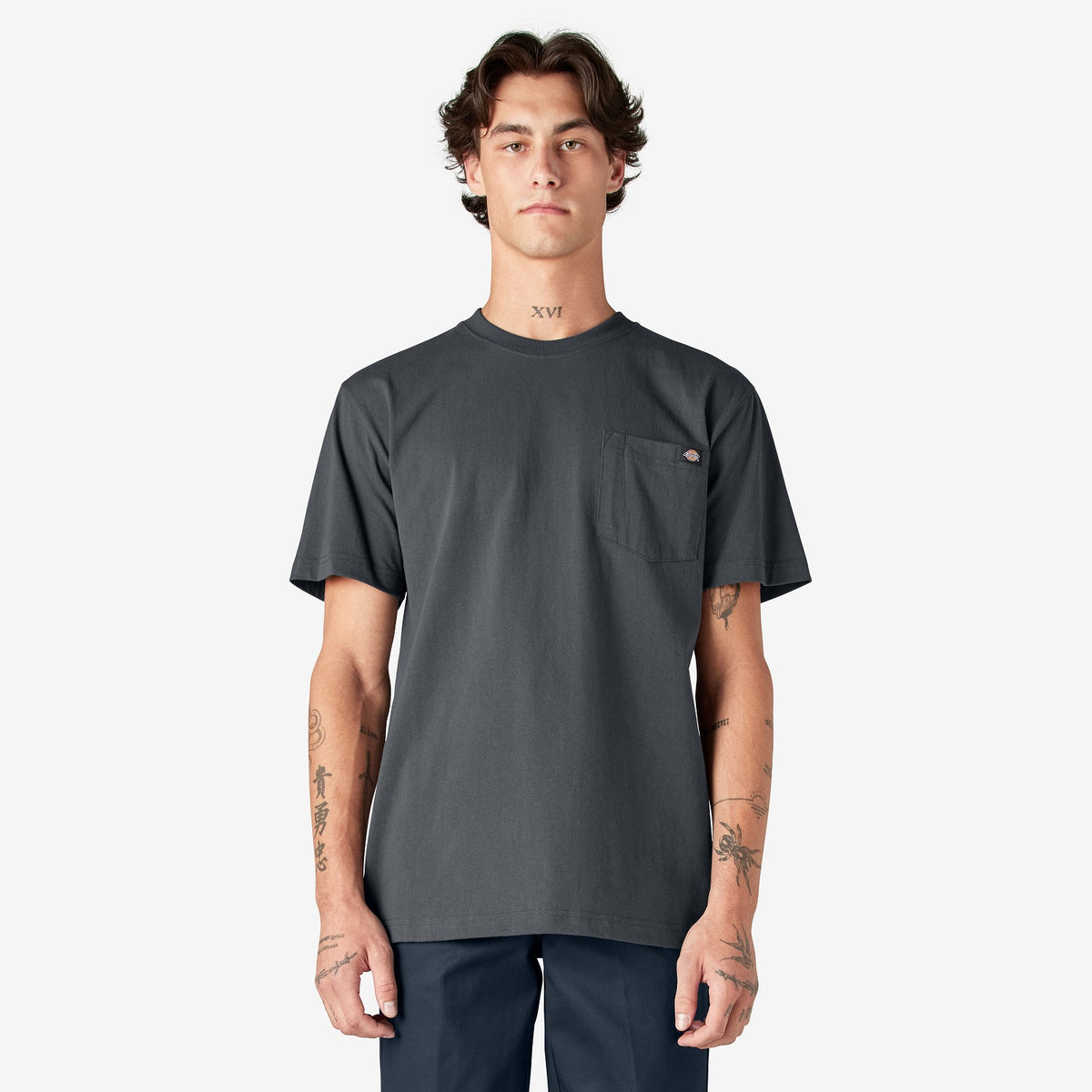 Dickies Men&#39;s Heavyweight Short Sleeve Pocket T-Shirt_Charcoal - Work World - Workwear, Work Boots, Safety Gear